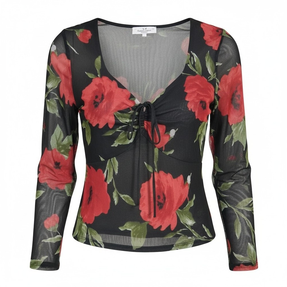 Y2k‎ Rebellious Dreamer Babydoll Womens size XLarge Mesh Floral  Fairygrunge Top